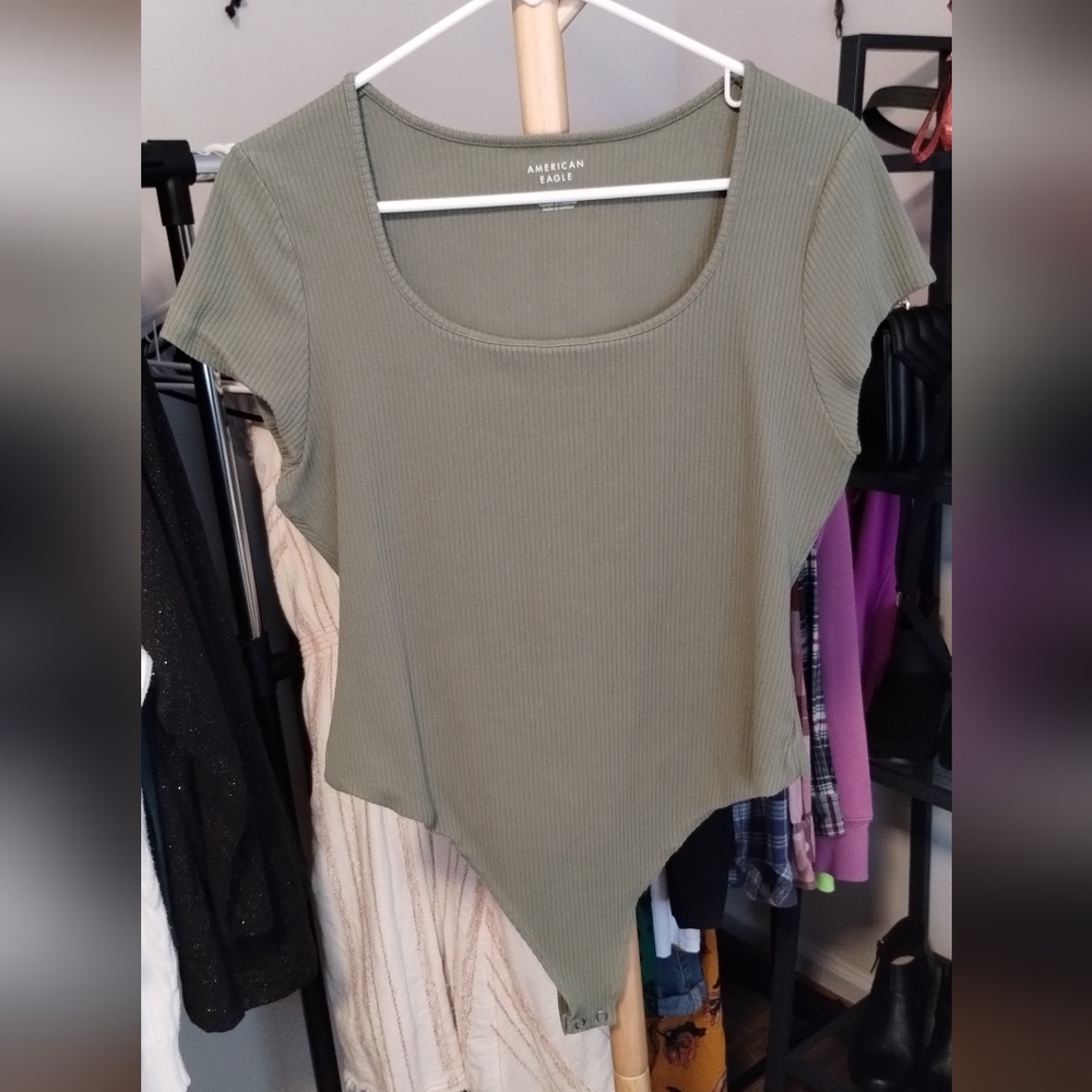 American Eagle Outfitters Olive Green Ribbed Bodysuit